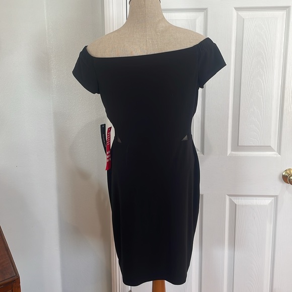 Bebe dress off the shoulder sexy illusion side cutouts mini black womens size 12 - Picture 7 of 15
